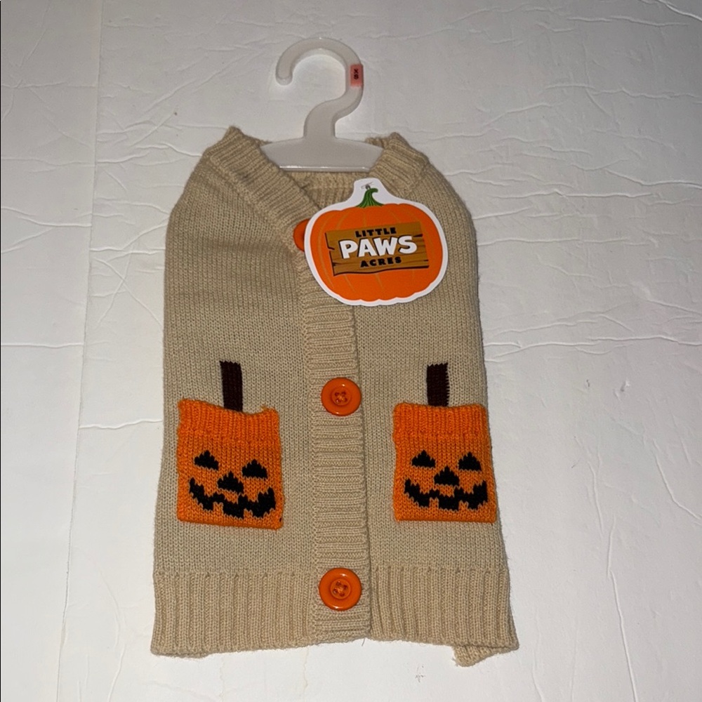 NWT Little Paws Acres Halloween Pumpkin Pocket Dog Sweater Size XS